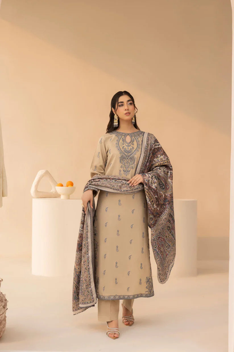MOHAGNI.-3PC LAWN EMBROIDERED SHIRT WITH MONARK PRINT DUPATTA AND TROUSER-D-3641