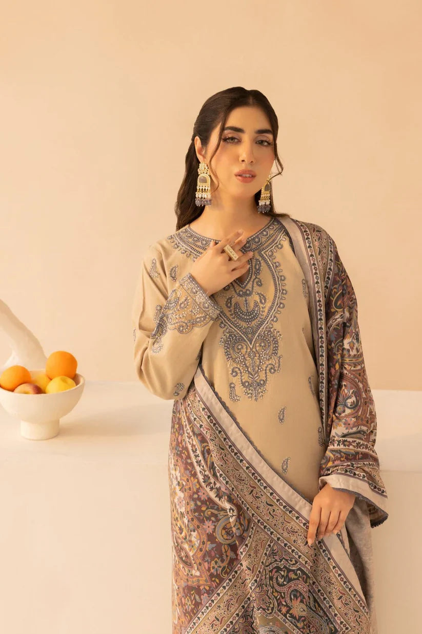 MOHAGNI.-3PC LAWN EMBROIDERED SHIRT WITH MONARK PRINT DUPATTA AND TROUSER-D-3641