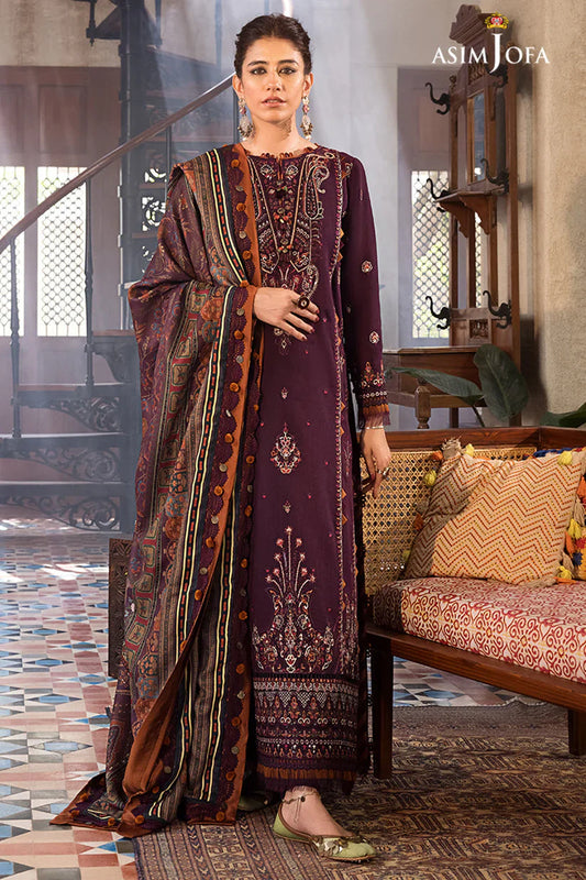 ASIM.JOFA-3PC LAWN EMBROIDERED SHIRT WITH MONARK PRINT DUPATTA AND TROUSER-D-3523