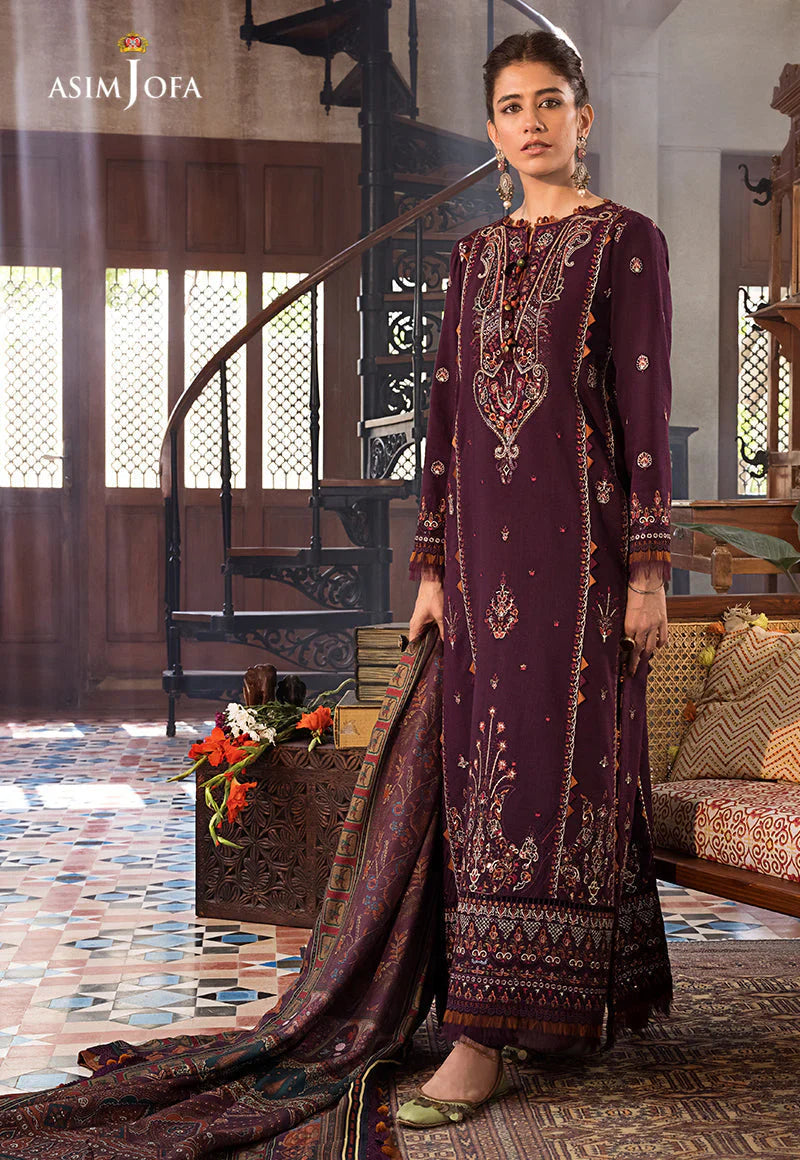 ASIM.JOFA-3PC LAWN EMBROIDERED SHIRT WITH MONARK PRINT DUPATTA AND TROUSER-D-3523