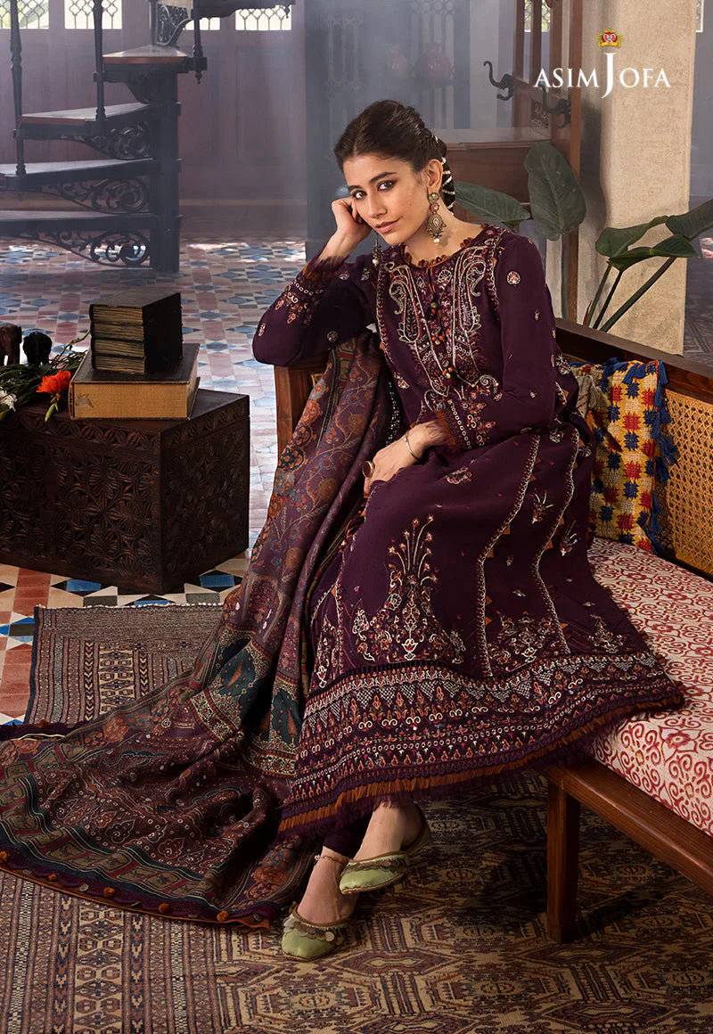 ASIM.JOFA-3PC LAWN EMBROIDERED SHIRT WITH MONARK PRINT DUPATTA AND TROUSER-D-3523