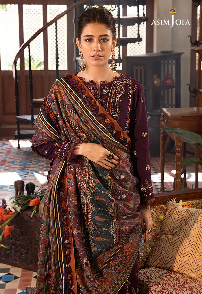 ASIM.JOFA-3PC LAWN EMBROIDERED SHIRT WITH MONARK PRINT DUPATTA AND TROUSER-D-3523