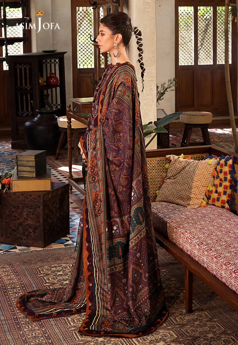 ASIM.JOFA-3PC LAWN EMBROIDERED SHIRT WITH MONARK PRINT DUPATTA AND TROUSER-D-3523