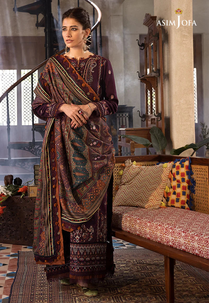 ASIM.JOFA-3PC LAWN EMBROIDERED SHIRT WITH MONARK PRINT DUPATTA AND TROUSER-D-3523
