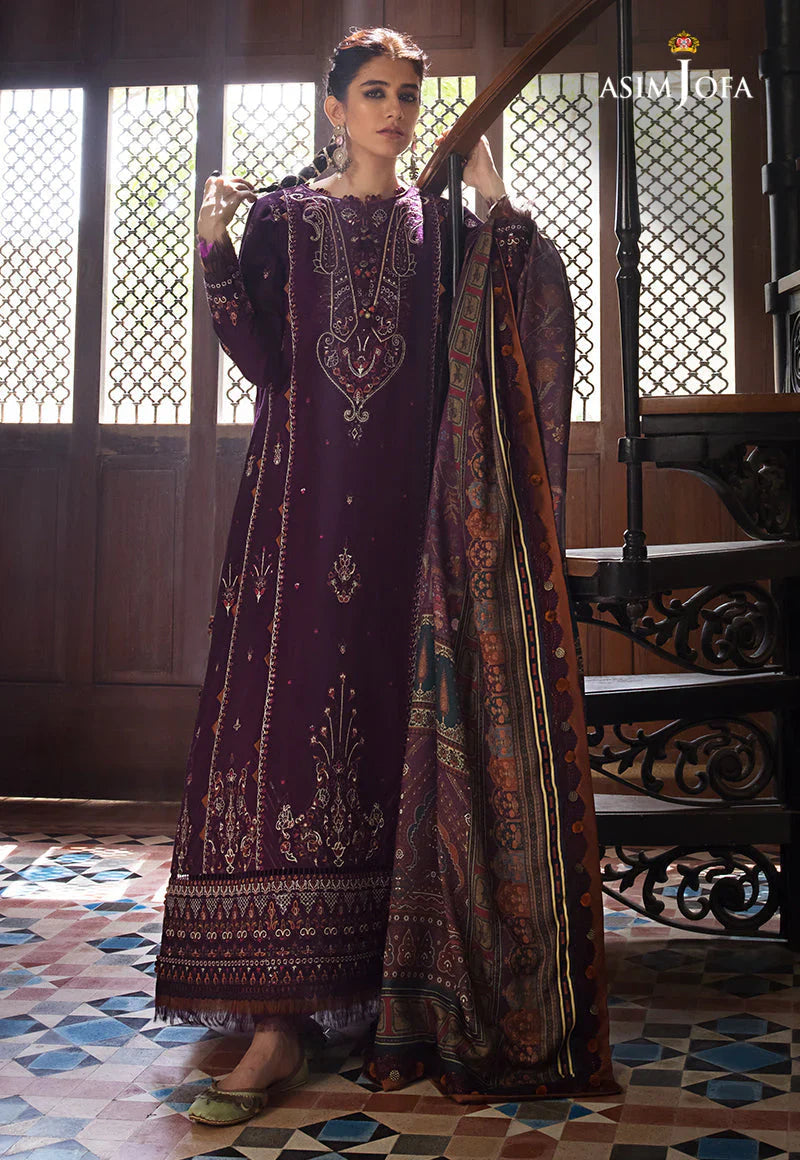 ASIM.JOFA-3PC LAWN EMBROIDERED SHIRT WITH MONARK PRINT DUPATTA AND TROUSER-D-3523