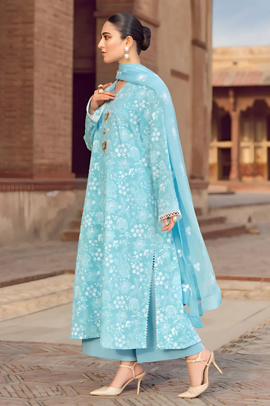 MARIA.B-3PC LAWN EMBROIDERED SHIRT WITH CHIFFON EMBROIDERED DUPATTA AND TROUSER-D-3644