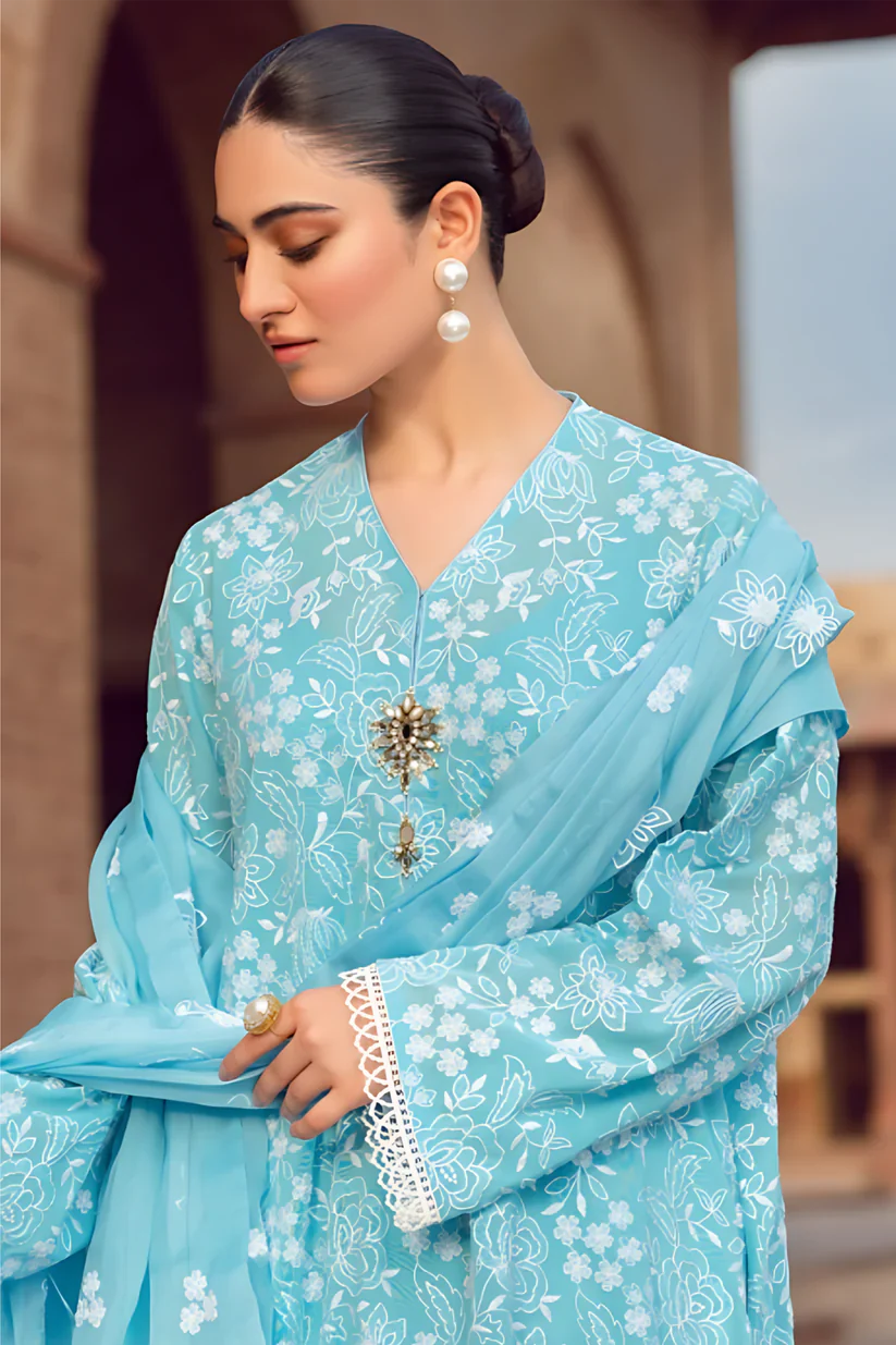 MARIA.B-3PC LAWN EMBROIDERED SHIRT WITH CHIFFON EMBROIDERED DUPATTA AND TROUSER-D-3644