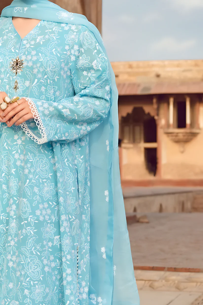 MARIA.B-3PC LAWN EMBROIDERED SHIRT WITH CHIFFON EMBROIDERED DUPATTA AND TROUSER-D-3644