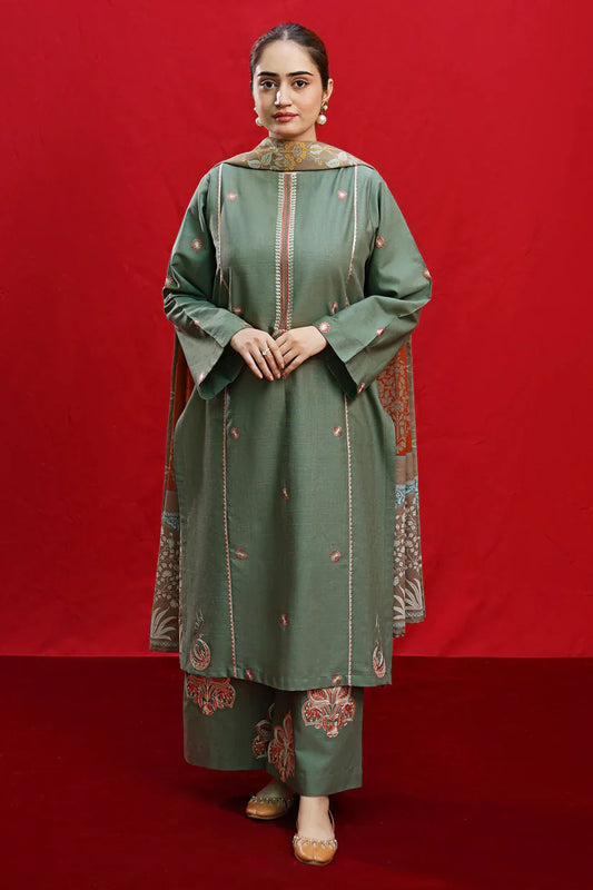 URGE-3PC LAWN EMBROIDERED SHIRT WITH MONARK PRINTED DUPATTA & EMB TROUSER-D-3558