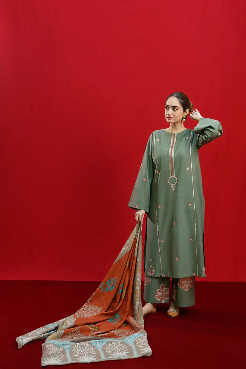 URGE-3PC LAWN EMBROIDERED SHIRT WITH MONARK PRINTED DUPATTA & EMB TROUSER-D-3558