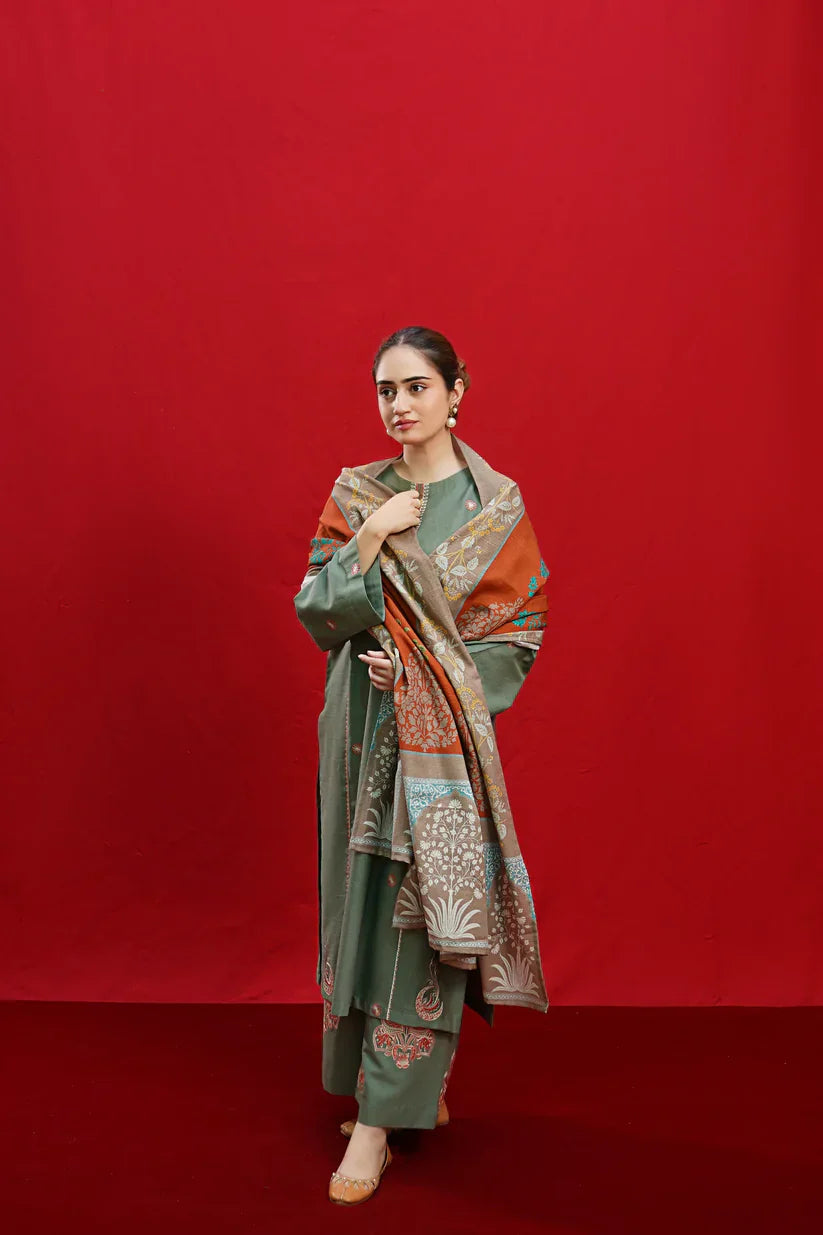 URGE-3PC LAWN EMBROIDERED SHIRT WITH MONARK PRINTED DUPATTA & EMB TROUSER-D-3558