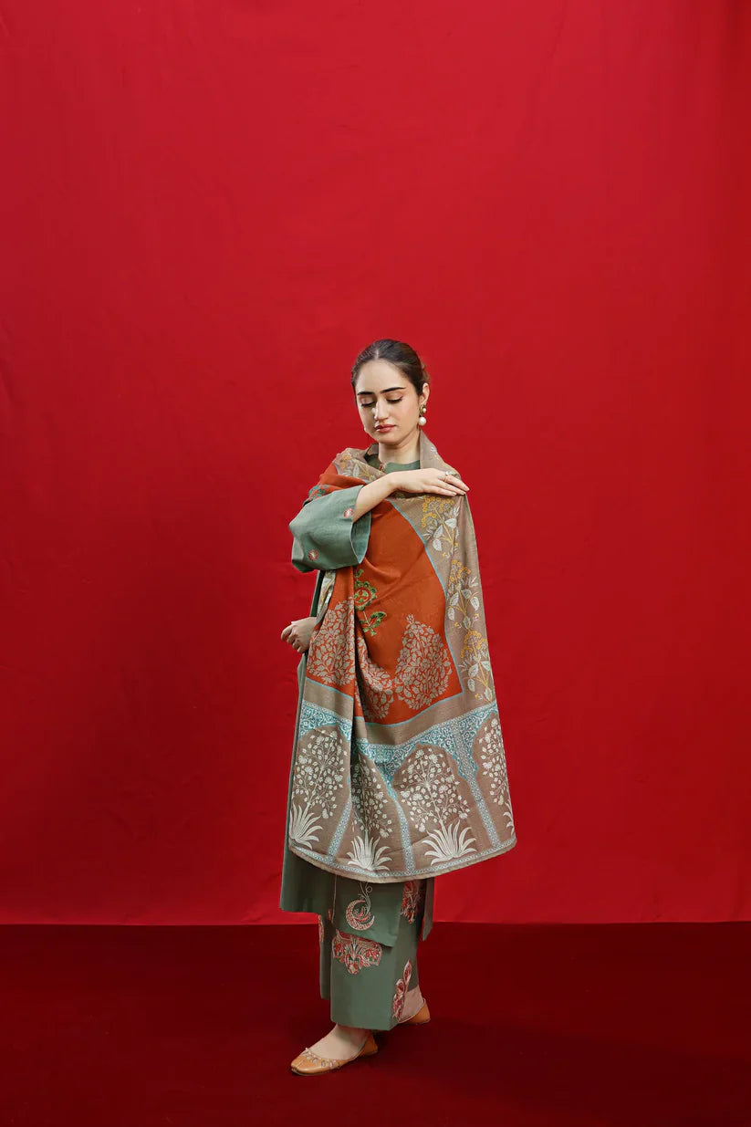 URGE-3PC LAWN EMBROIDERED SHIRT WITH MONARK PRINTED DUPATTA & EMB TROUSER-D-3558
