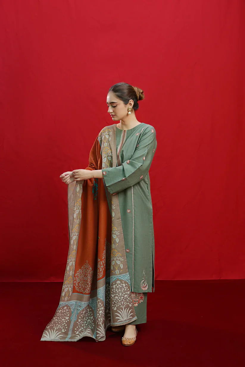 URGE-3PC LAWN EMBROIDERED SHIRT WITH MONARK PRINTED DUPATTA & EMB TROUSER-D-3558