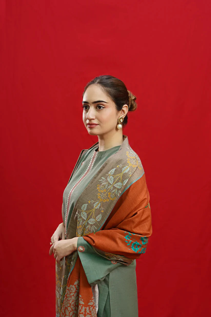 URGE-3PC LAWN EMBROIDERED SHIRT WITH MONARK PRINTED DUPATTA & EMB TROUSER-D-3558