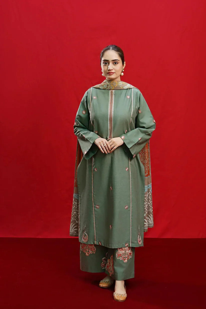 URGE-3PC LAWN EMBROIDERED SHIRT WITH MONARK PRINTED DUPATTA & EMB TROUSER-D-3558