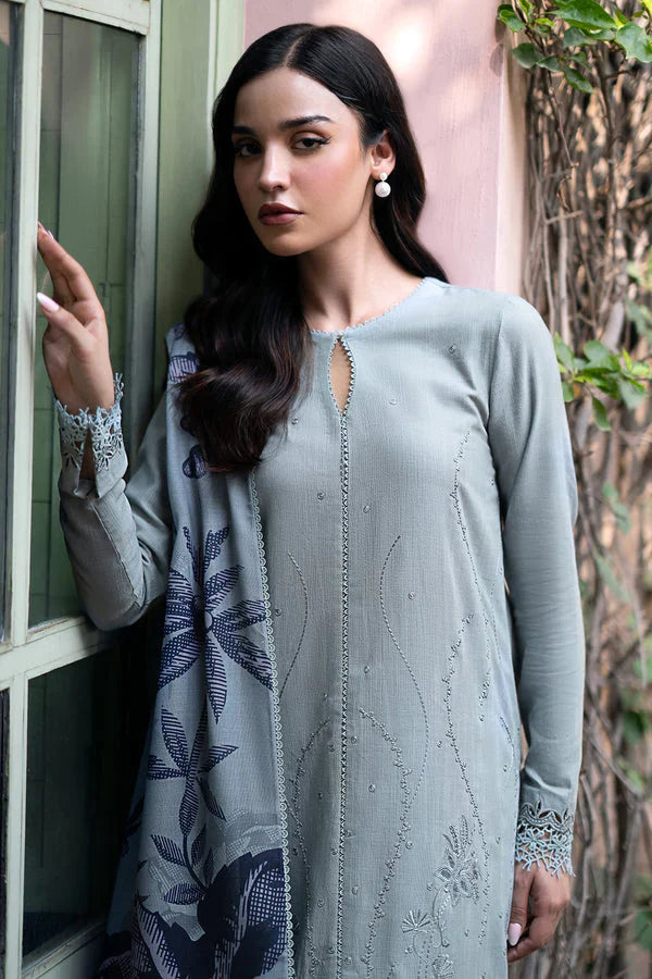 JAZMIN-3PC LAWN EMBROIDRED SHIRT WITH MONARK PRINT DUPATTA AND TROUSER-D-3593