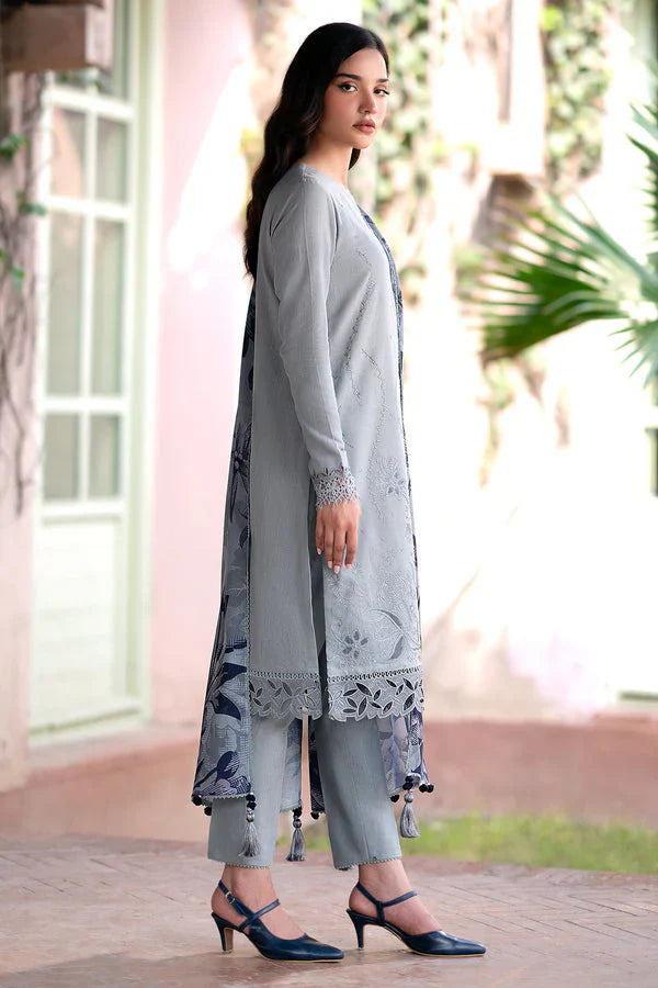 JAZMIN-3PC LAWN EMBROIDRED SHIRT WITH MONARK PRINT DUPATTA AND TROUSER-D-3593