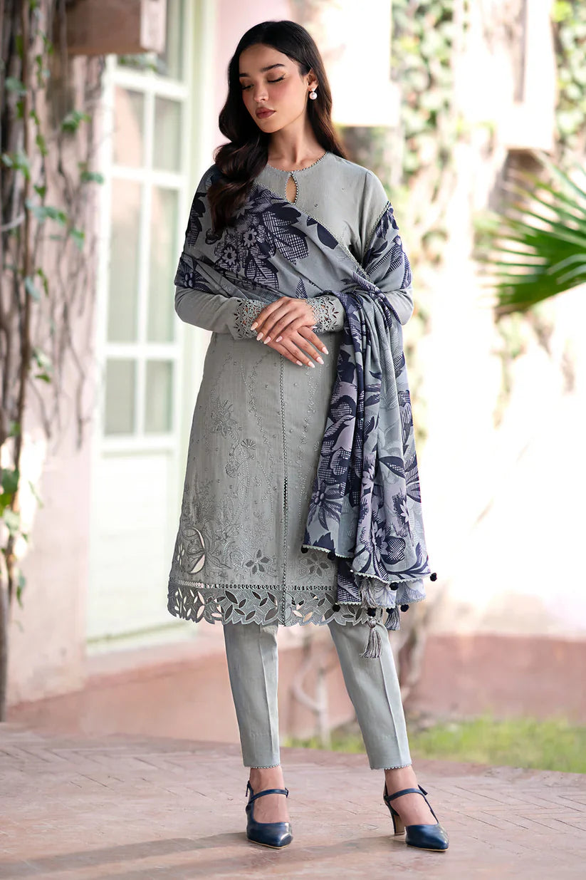 JAZMIN-3PC LAWN EMBROIDRED SHIRT WITH MONARK PRINT DUPATTA AND TROUSER-D-3593