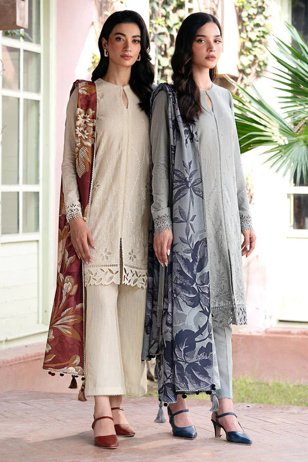 JAZMIN-3PC LAWN EMBROIDRED SHIRT WITH MONARK PRINT DUPATTA AND TROUSER-D-3593