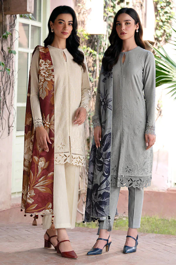 JAZMIN-3PC LAWN EMBROIDRED SHIRT WITH MONARK PRINT DUPATTA AND TROUSER-D-3593