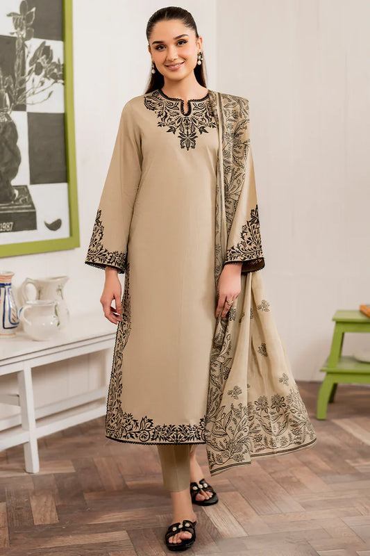 GARNET-3PC LAWN EMBROIDERED SHIRT WITH MONARK PRINT DUPATTA AND TROUSER-D- 3515