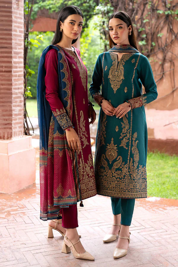 JAZMIN-3PC LAWN EMBROIDERED SHIRT WITH MONARK PRINT DUPATTA AND TROUSER-D-3560