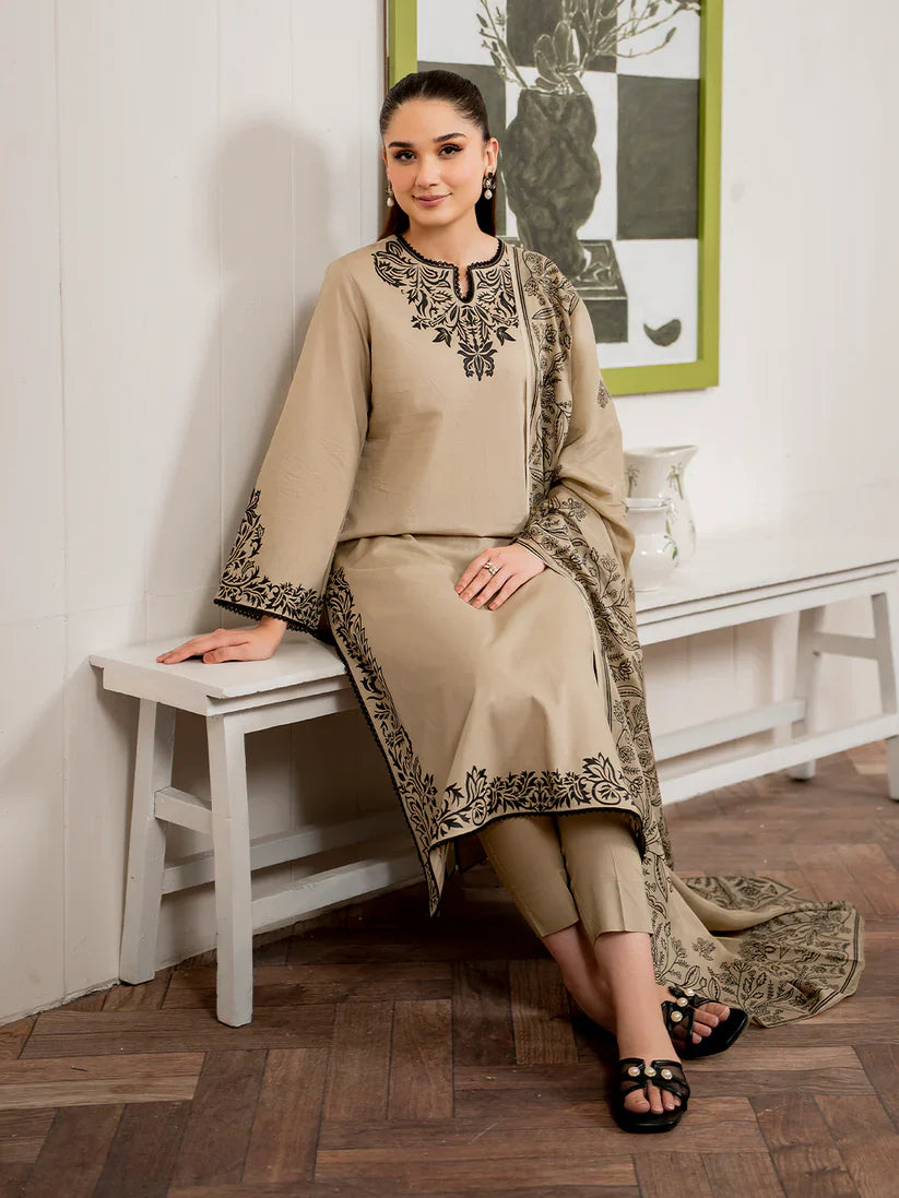 GARNET-3PC LAWN EMBROIDERED SHIRT WITH MONARK PRINT DUPATTA AND TROUSER-D- 3515