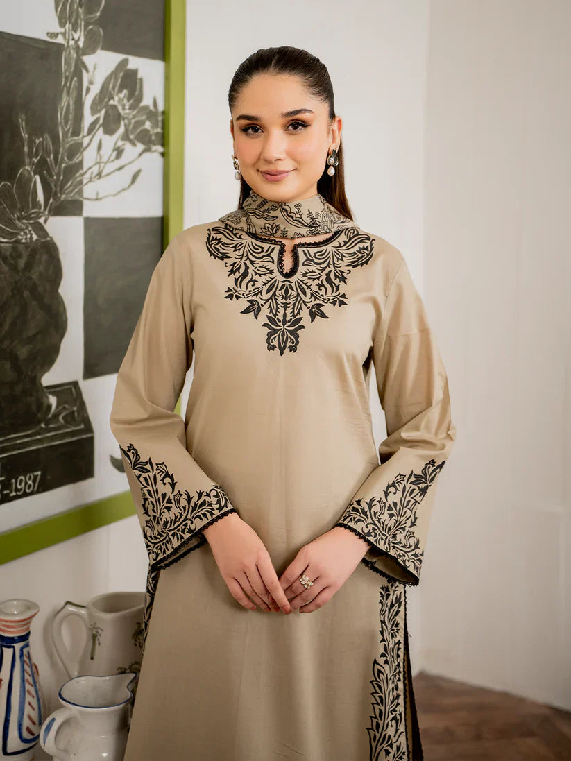 GARNET-3PC LAWN EMBROIDERED SHIRT WITH MONARK PRINT DUPATTA AND TROUSER-D- 3515