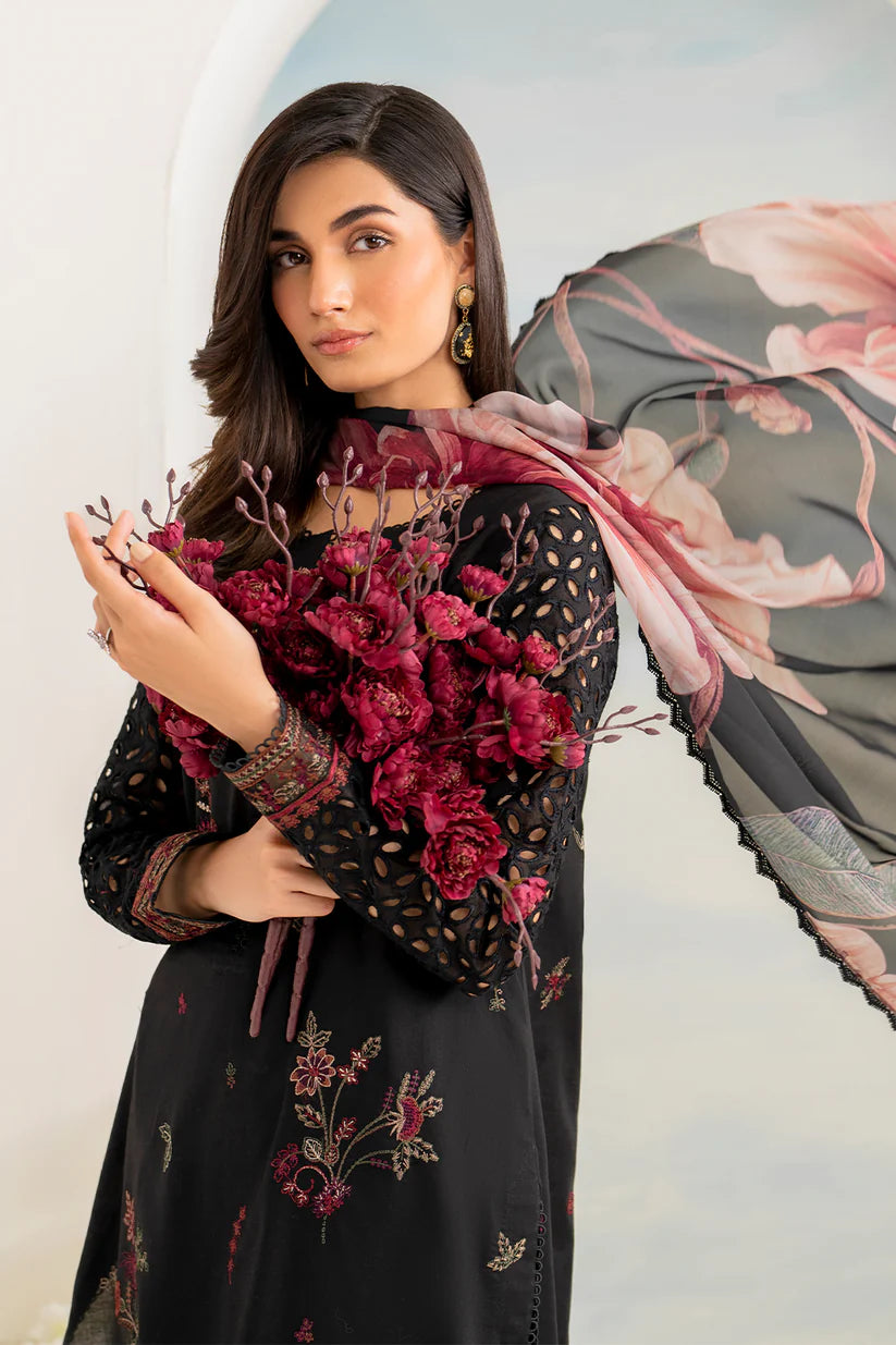 IZNIK- 3PC LAWN EMBROIDERED SHIRT WITH MONARK PRINT DUPATTA AND EMB TROUSER-D-3502