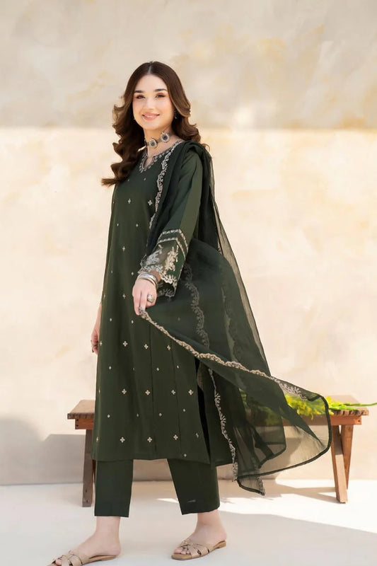 LAZULI-3PC LAWN EMBROIDERED SHIRT WITH CHIFFON EMBROIDERED DUPATTA AND TROUSER-D-3628