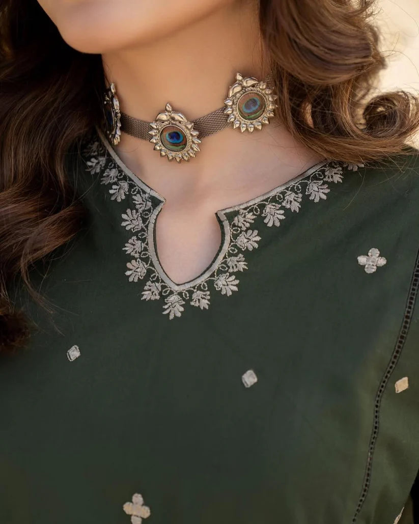 LAZULI-3PC LAWN EMBROIDERED SHIRT WITH CHIFFON EMBROIDERED DUPATTA AND TROUSER-D-3628
