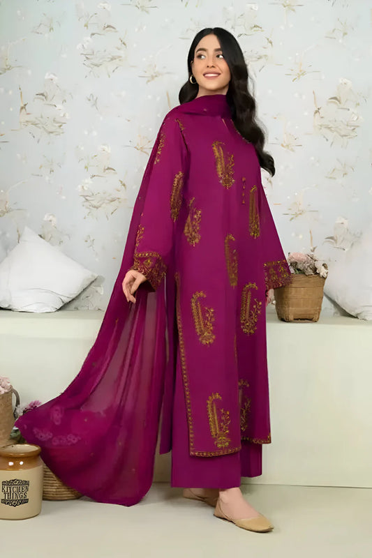 SAPPHIRE-3PC LAWN EMBROIDERED SHIRT WITH BAMBER CHIFFON EMBROIDERED DUPATTA AND LAWN TROUSER-D-3636
