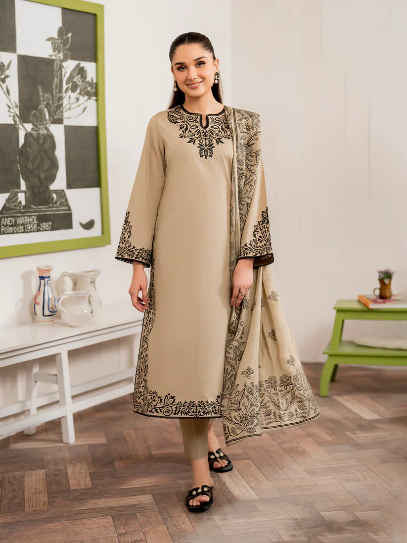 GARNET-3PC LAWN EMBROIDERED SHIRT WITH MONARK PRINT DUPATTA AND TROUSER-D- 3515