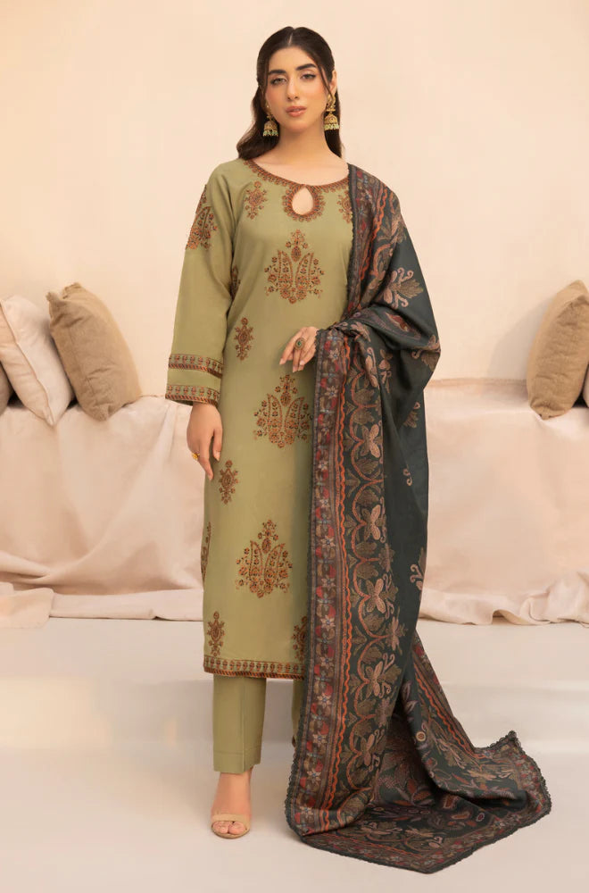 MOHAGNI.-3PC LAWN EMBROIDERED SHIRT WITH MONARK PRINT DUPATTA AND TROUSER-D-3579