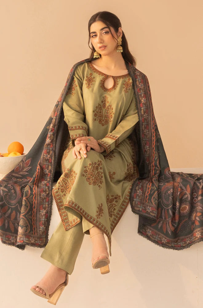 MOHAGNI.-3PC LAWN EMBROIDERED SHIRT WITH MONARK PRINT DUPATTA AND TROUSER-D-3579
