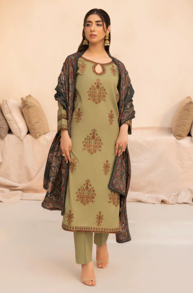 MOHAGNI.-3PC LAWN EMBROIDERED SHIRT WITH MONARK PRINT DUPATTA AND TROUSER-D-3579