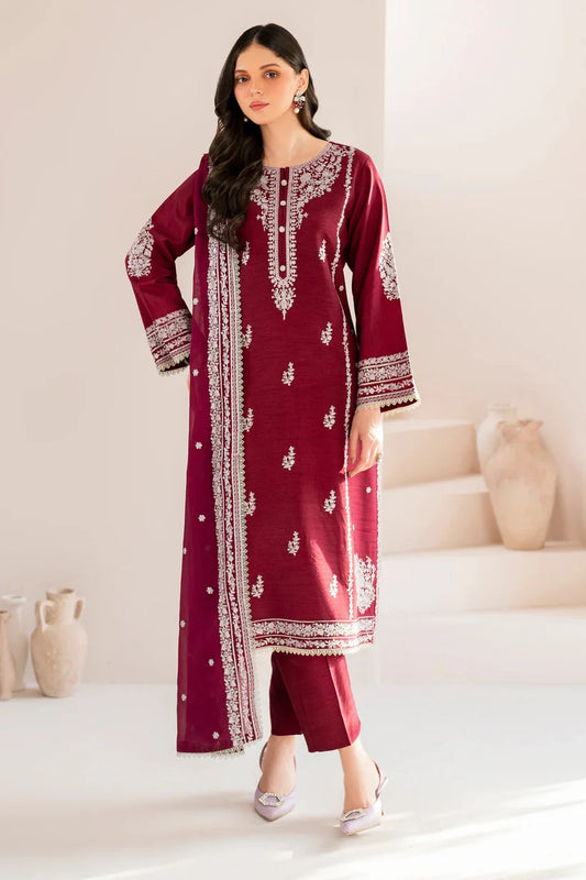 GARNET-3PC LAWN EMBROIDERED SHIRT WITH CHIFFON EMBROIDERED DUPATTA AND TROUSER-D-3554