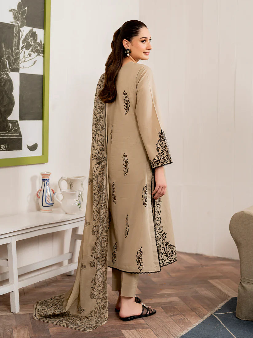 GARNET-3PC LAWN EMBROIDERED SHIRT WITH MONARK PRINT DUPATTA AND TROUSER-D- 3515