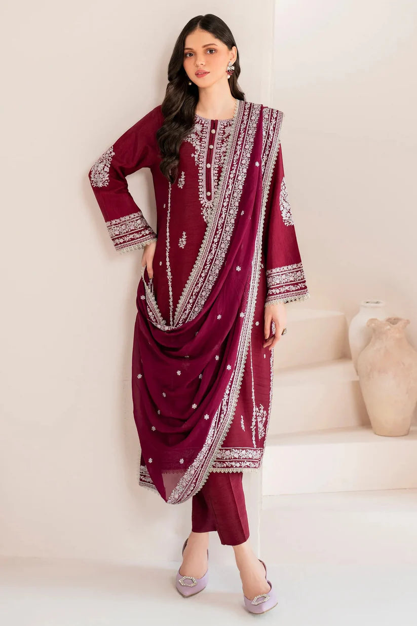 GARNET-3PC LAWN EMBROIDERED SHIRT WITH CHIFFON EMBROIDERED DUPATTA AND TROUSER-D-3554