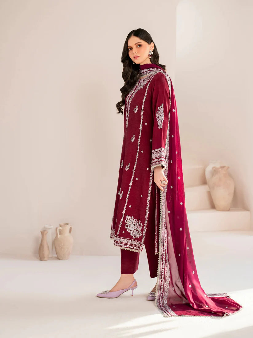 GARNET-3PC LAWN EMBROIDERED SHIRT WITH CHIFFON EMBROIDERED DUPATTA AND TROUSER-D-3554