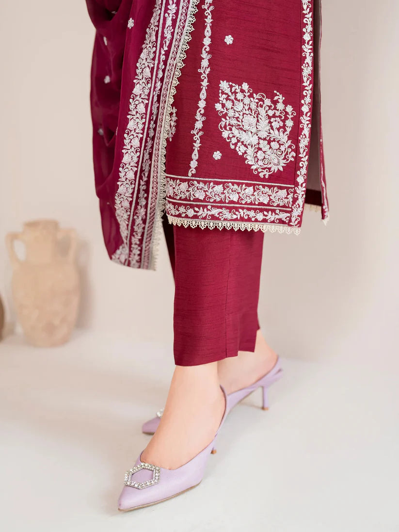 GARNET-3PC LAWN EMBROIDERED SHIRT WITH CHIFFON EMBROIDERED DUPATTA AND TROUSER-D-3554