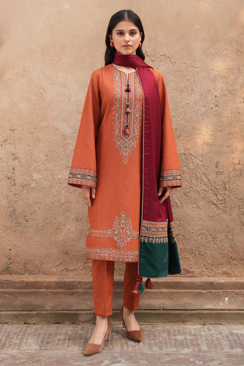 SAPPHIRE-3PC LAWN EMBROIDERED SHIRT WITH EMB WORK LAWN DUPATTA & TROUSER