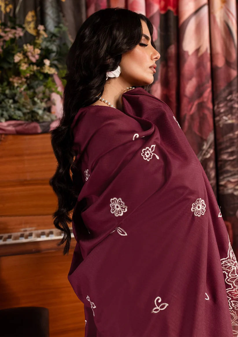 QALAMQAR-3PC CHIKANKAARI LAWN CUTWORK EMBROIDERED SHIRT WITH LAWN EMBROIDERED CUTWORK DUPATTA AND TROUSER-D-3642