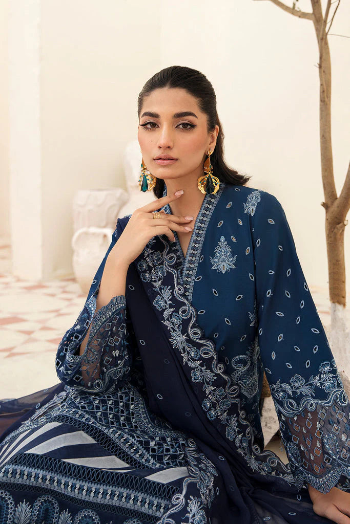 AFROZE-3PC LAWN EMBROIDERED SHIRT WITH CHIFFON EMBROIDERED DUPATTA AND TROUSER-D-3596