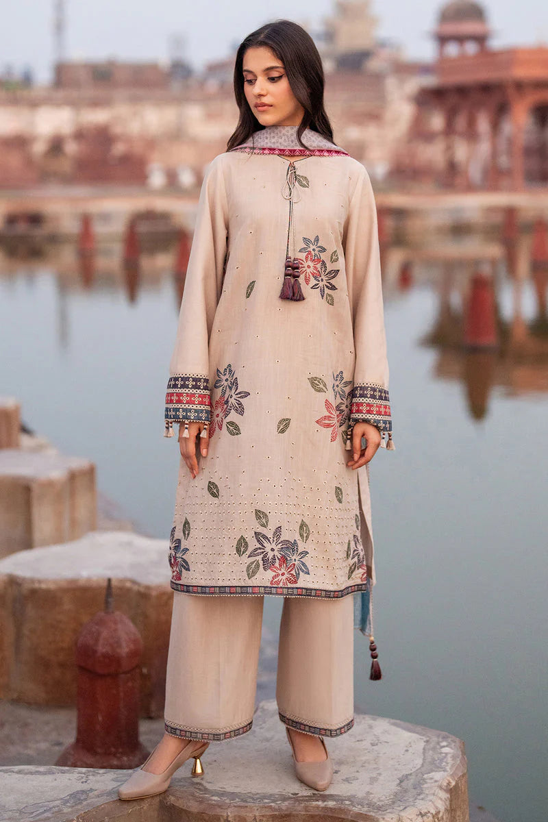 JAZMIN-3PC LAWN EMBROIDERED SHIRT WITH MONARK PRINTED DUPATTA AND TROUSER-D-3631