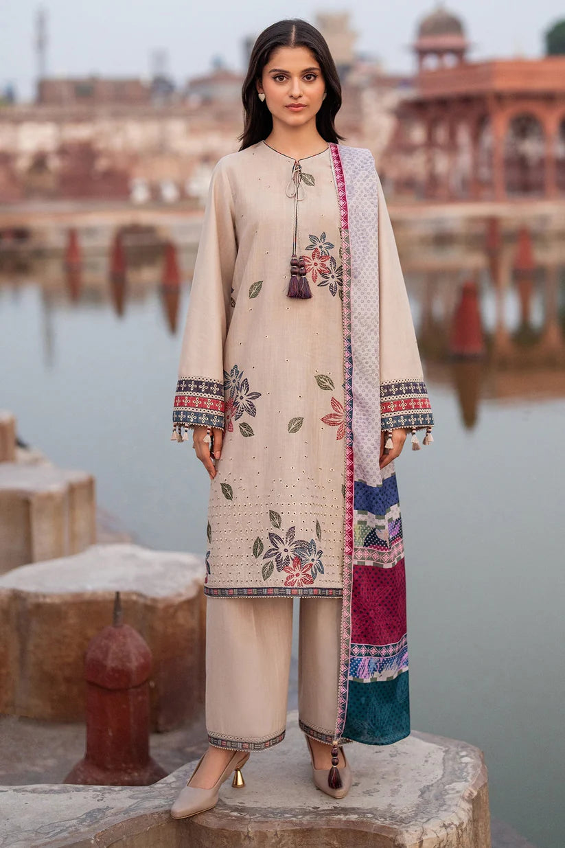 JAZMIN-3PC LAWN EMBROIDERED SHIRT WITH MONARK PRINTED DUPATTA AND TROUSER-D-3631