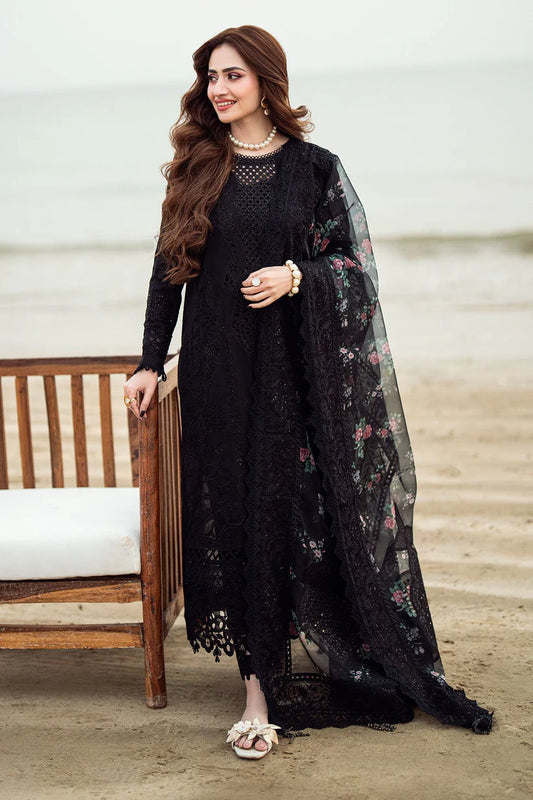 NUREH-3PC LAWN CHIKENKARI LASER EMBROIDERED SHIRT WITH ORGANZA EMBROIDERED PRINT DUPATTA-3667-EID FESTIVE