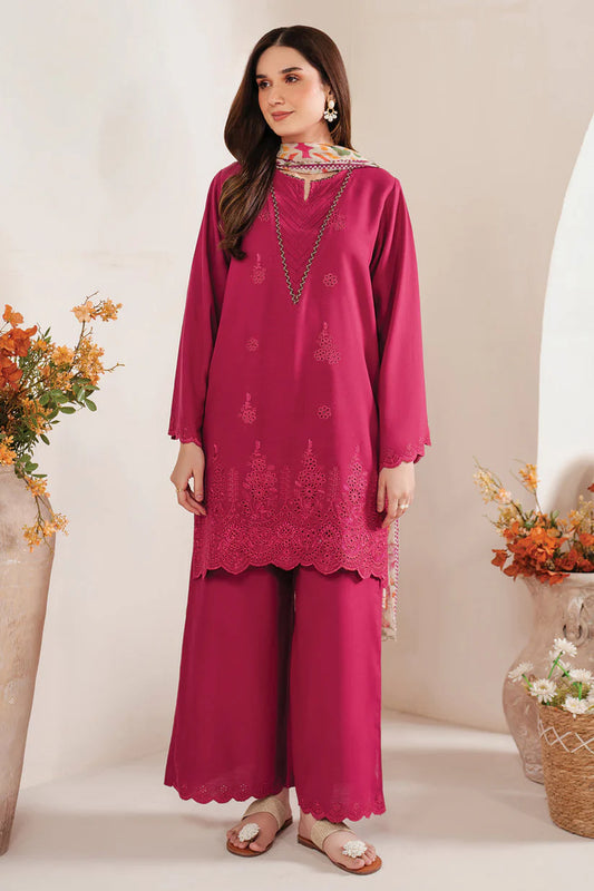 GARNET-3PC LAWN EMBROIDERED SHIRT WITH MONARK PRINT DUPATTA AND EMB TROUSER-D-3660
