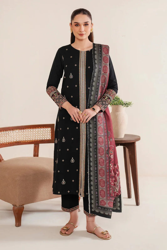 GARNET-3PC LAWN EMBROIDERED SHIRT WITH MONARK PRINT DUPATTA AND EMB TROUSER-D-3532