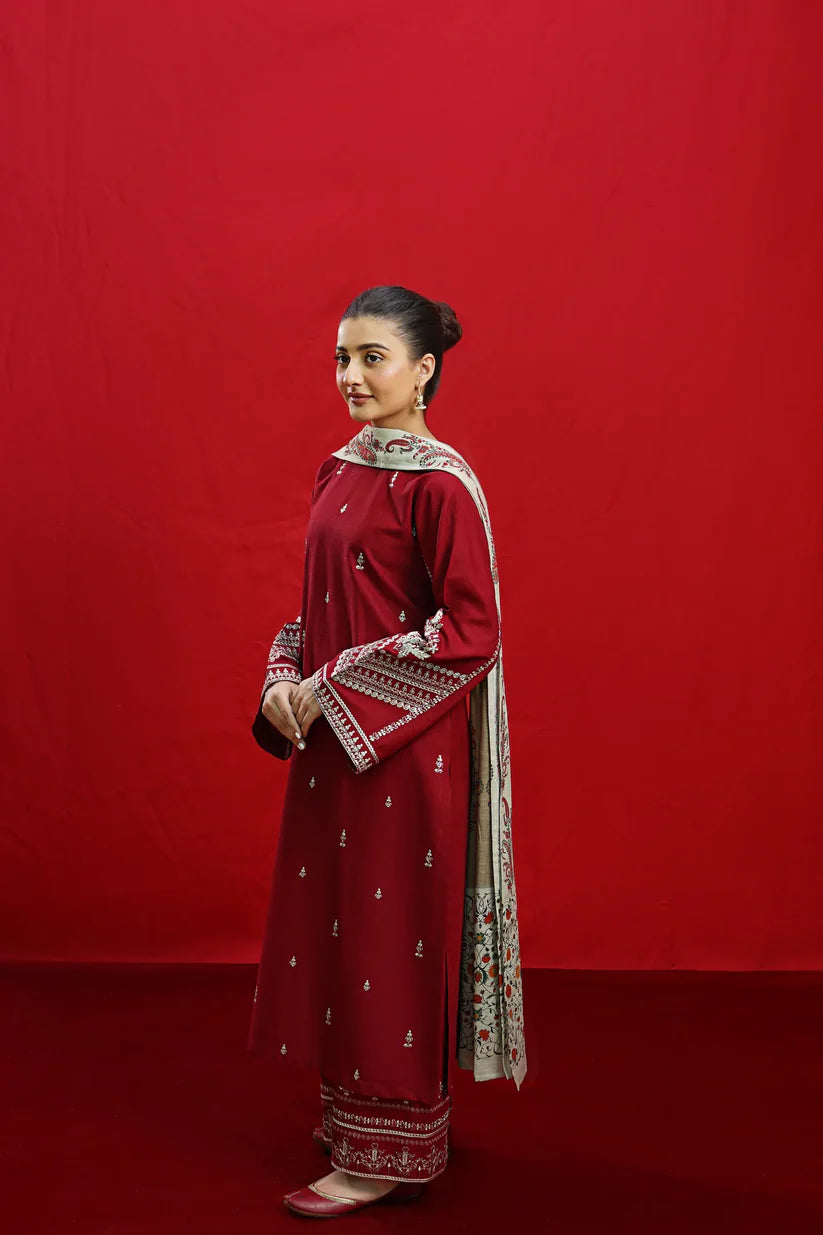 URGE-3PC LAWN EMBROIDERED SHIRT WITH MONARK PRINTED DUPATTA & EMB TROUSER-D-3574
